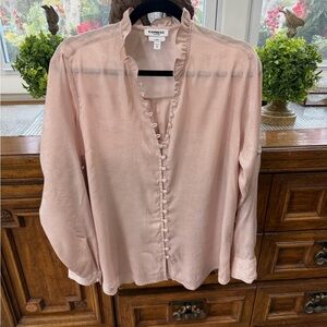 Express Light Pink Ruffle-Trim Button Front Blouse